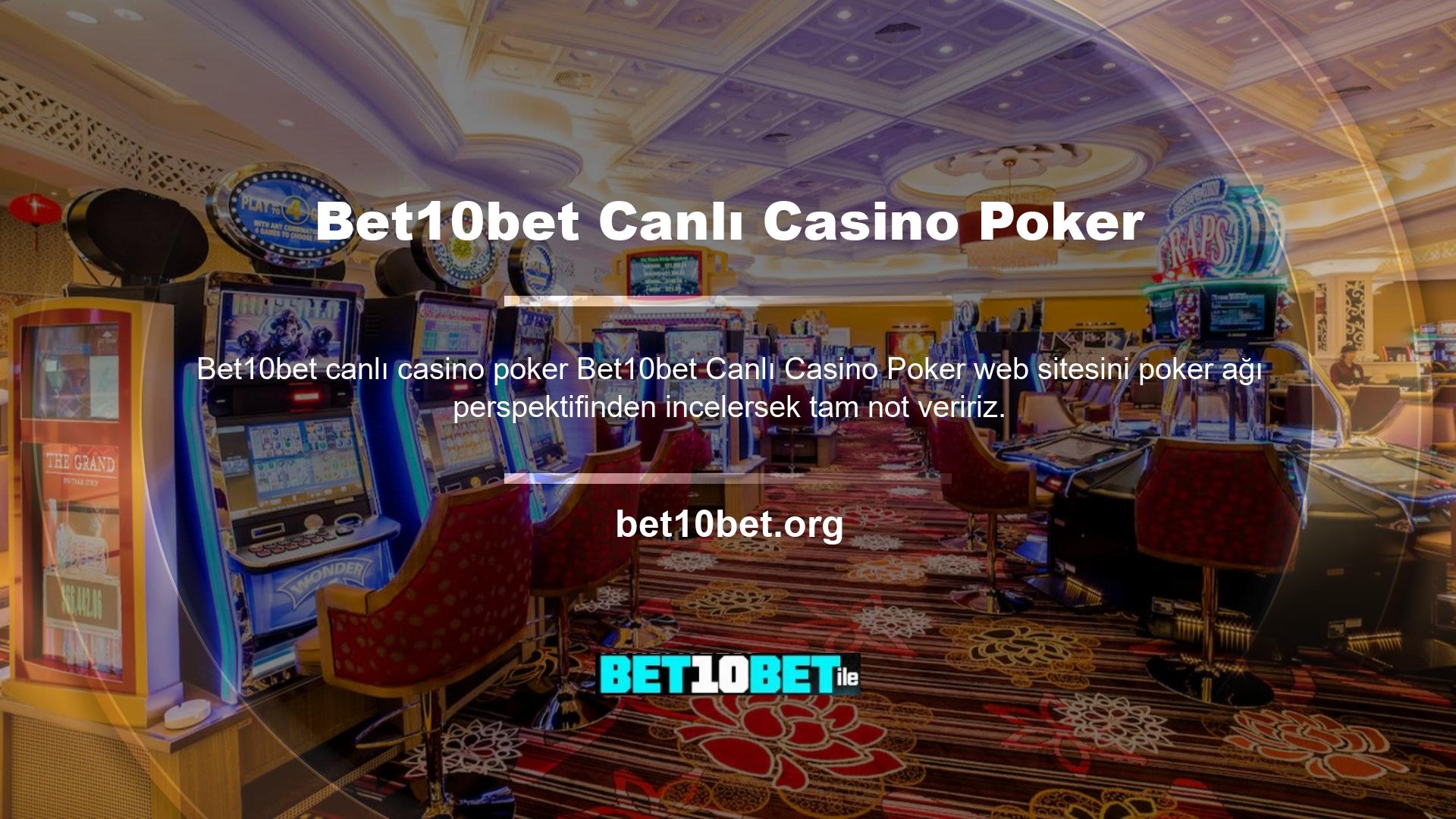 Bet10bet Canlı Casino'daki poker oyunları Ultimate Texas Hold'em, Texas Hold'em ve Three Card Poker gibi seçenekler içerir